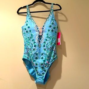 Lilly Pulitzer jaspen swimsuit frenchie blue 12 NWT